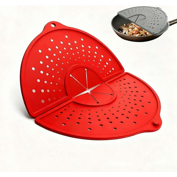Silicone Splatter Screen For 10, 11 and 12 Inch Frying Pan, Foldable Splash Guard, Multi-Use Grease Splatter Guard/Trivet Mat, Non-Stick Oil Splatters Guards, Dishwasher Safe (Red)