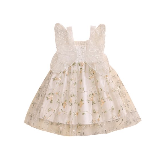 Baby Sweetie Toddler Girls Dress Flower Embroidery Butterfly Tulle Straps Dress Summer Fashion Casual Princess Dress