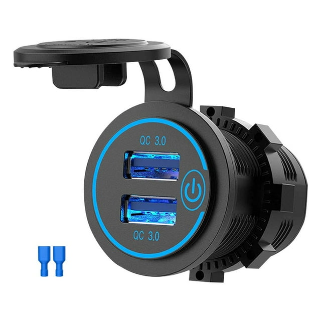 Car Charger Dual USB QC3.0 Motorbike Charger 12-24V LED Portable Charging Adapter Red Light without Cable