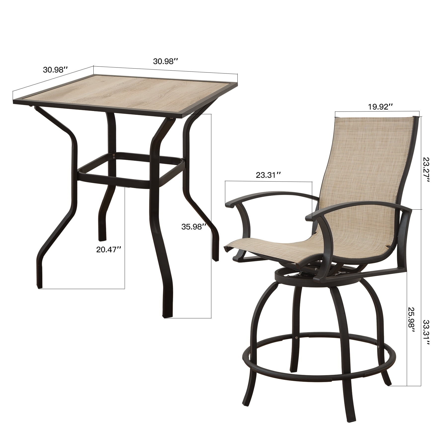 Buy 3 Piece Patio Bar Set with Swivels Bar Stools and Top Table