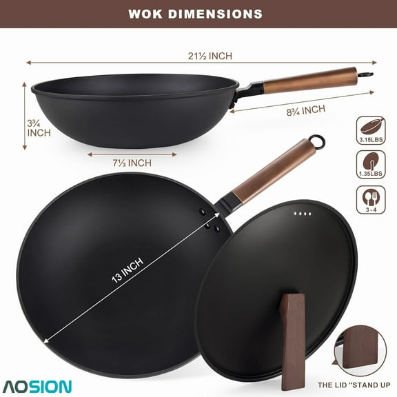 13'' Carbon Steel Wok Set with 12 Cookware Accessories, Nonstick Flat Bottom Wok for All Stoves