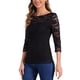 thumbnail image 4 of INSPIRAR CHIC Blusa de Encaje Floral de Manga 3/4 con Cuello Redondo S Negro, 4 of 6