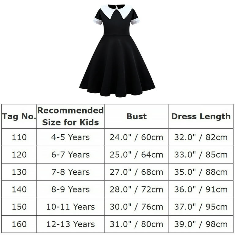 Wednesday Addams Costume Girls Peter Pan Collar Dress Short Sleeve