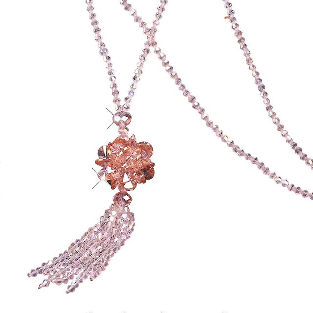 Collar de Cristal Sintético Yashi con Borlas Largas Color Rosa Modelo 28066