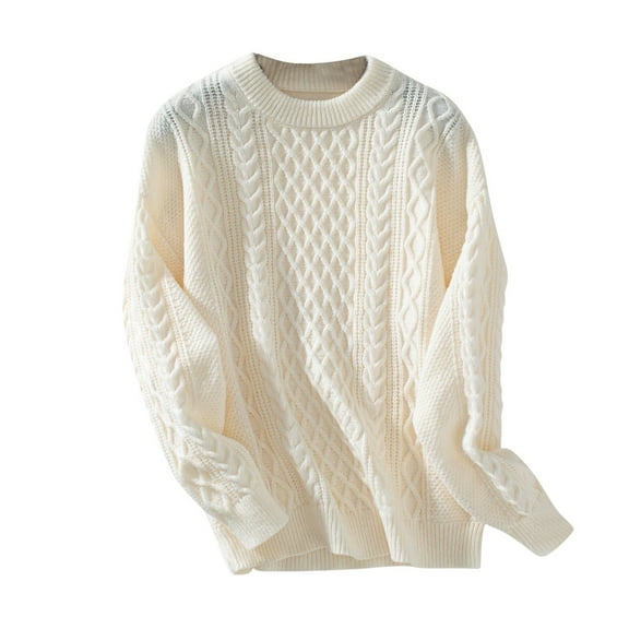 Scyoekwg Sweaters for Women Knitted Sweater Warm Casual Fall Winter Clothes Solid Color Crewneck Sweater Long Sleeve Pullover Sweaters(Beige,XL)