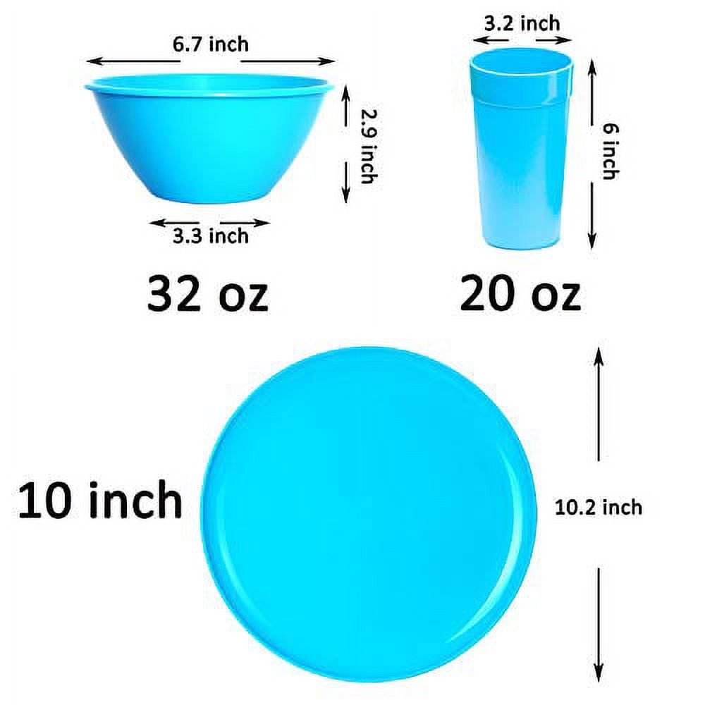 Youngever 18-Piece Plastic Kitchen Dinnerware Set, Plates, Dishes, Bowls, Cups, Service for 6 (Blue)