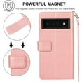 thumbnail image 4 of Wallet Case for Google Pixel 6, 5 Card Slots Magnetic Closure Zipper Pocket Handbag PU Leather Flip Case with Wrist Strap TPU Kickstand Full Protection Cover - Rose Gold, 4 of 9