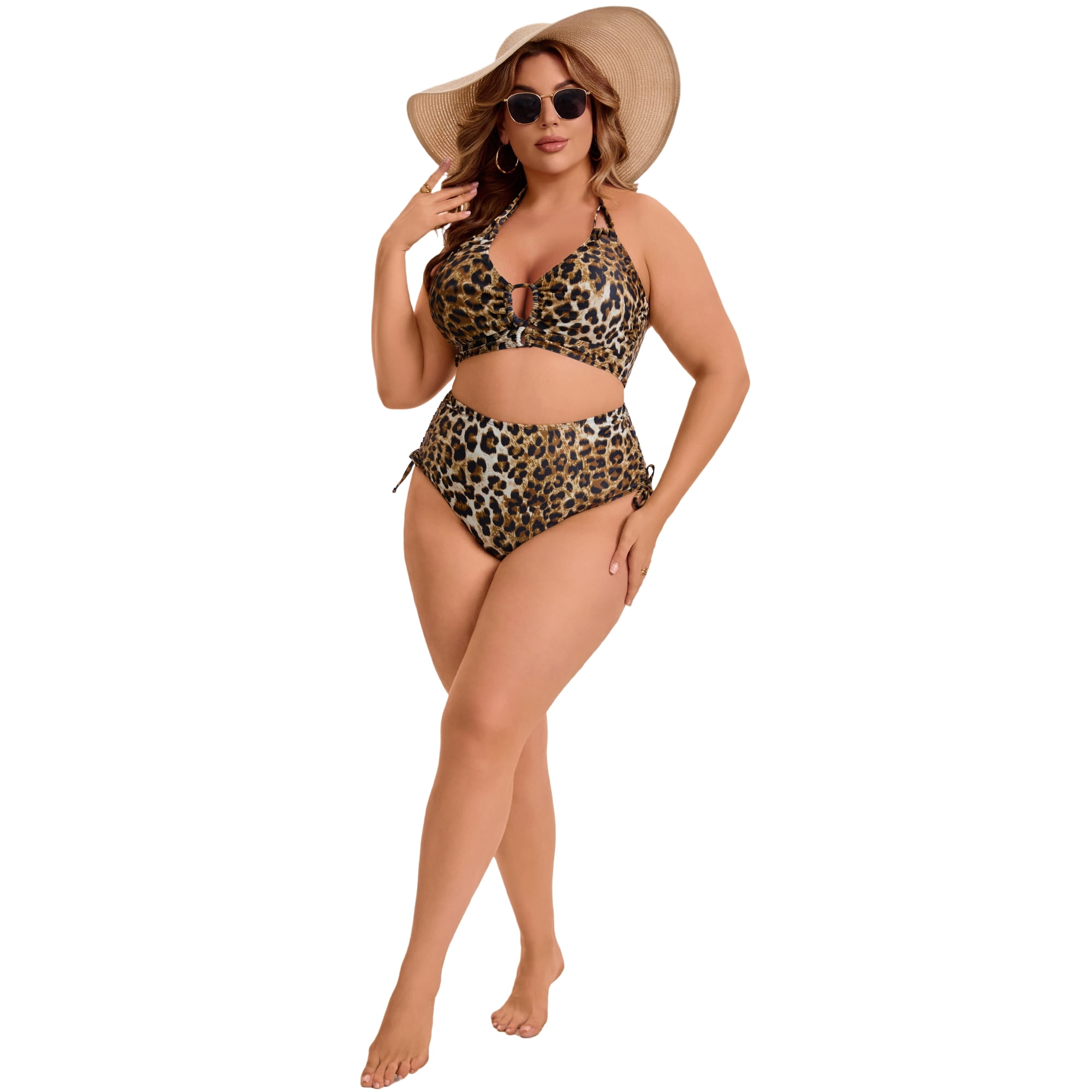 DARING DIVA Women's Plus Bikini Sets Two Piece Swimsuit 2X Black Leopard