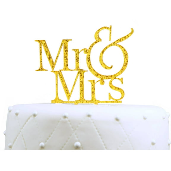 Unik Occasions Gold Glitter "Mr. and Mrs." Acrylic Cake Topper