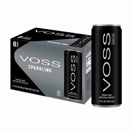 Voss Sparkling Water, Premium Carbonated Mineral Water, 12 fl oz Cans, 8-Pack