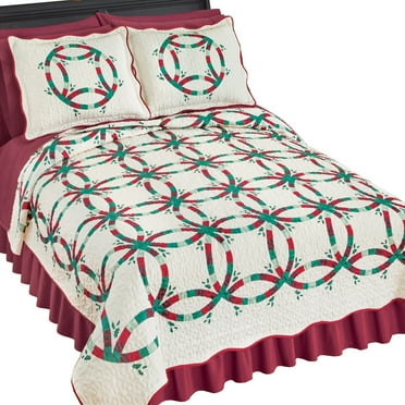 Collections Etc Festive Christmas Ring Patchwork Scalloped Edge Quilt King