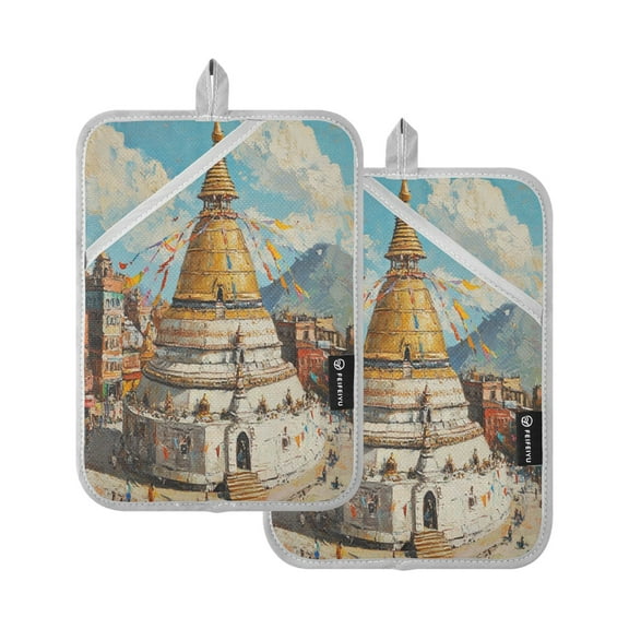 BZSMCE Pot Holder Oven Mitts Cooking baking Swayambhunath Tower Creative Pattern Size:7x9.8in