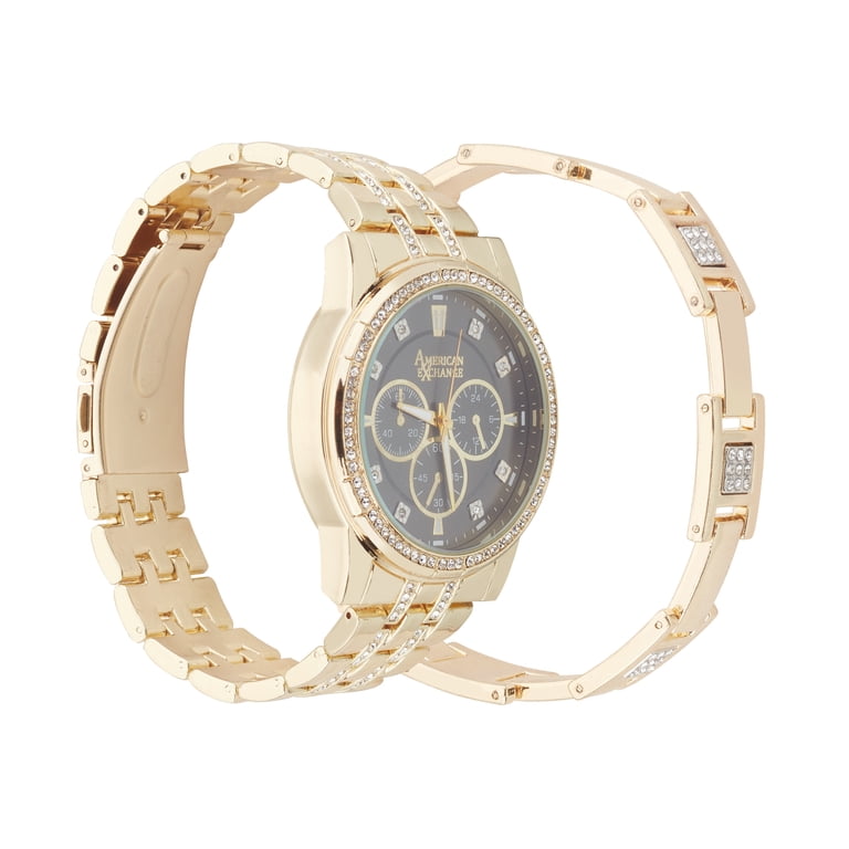 American Exchange Men's Gold Metal Bracelet Watch Set photo 2