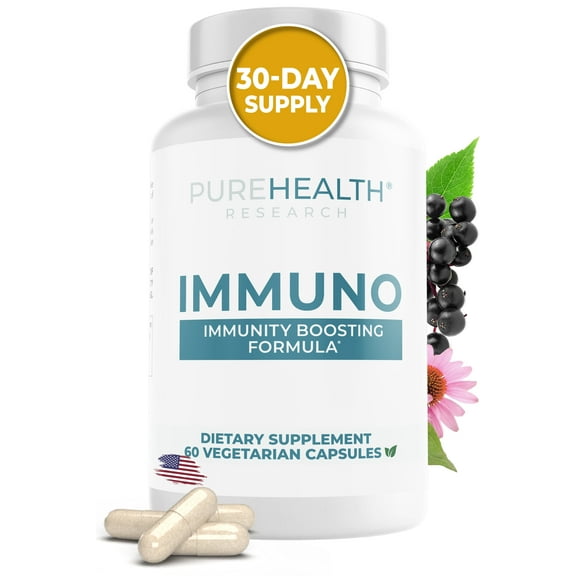Immuno Supplement; Elderberry with Zinc and Vitamin C for Adults Full-Spectrum Cellular Nutrition for Peak Immune Support by PureHealth Research
