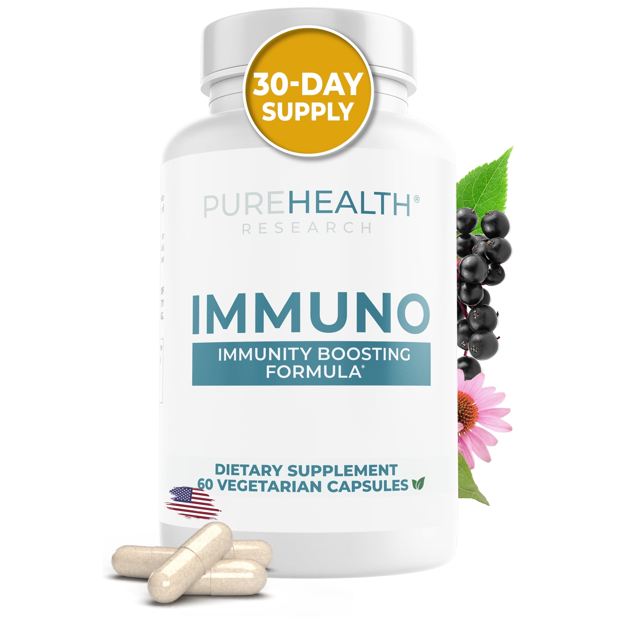 Immuno Supplement; Elderberry with Zinc and Vitamin C for Adults Full-Spectrum Cellular Nutrition for Peak Immune Support by PureHealth Research