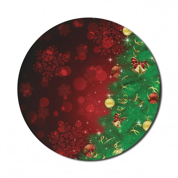 Christmas Mouse Pad for Computers, Trippy Xmas Tree Backdrop Traditional Themed Jingle Artisan Design Print, Round Non-Slip Thick Rubber Modern Mousepad, 8" Round, Burgundy and Green, by Ambesonne