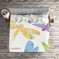 thumbnail image 3 of Ambesonne Dragonfly Quilted Coverlet 3 Pcs, Watercolor Winged Bug, Queen Size, Multicolor, 3 of 4