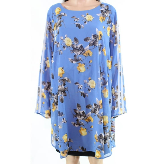 Alfani Plus Size Racer Stripe Floral Print Tunic Blue Lively Rose 0X