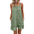 thumbnail image 2 of Vestidos de Verano para Mujer, Cuello Redondo, Hombros Descubiertos, Botones, Tirantes Finos, Vestido Informal Corto con Vuelo. Verde M, 2 of 10