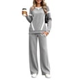 thumbnail image 5 of Karymi Plus Size Tops for Women Color Block 2 Piece Tracksuit Set, Crew Neck Long Sleeve Loose Pullover Top, Elastic Drawstring Waist Side Stripe Wide Leg Long Pants Workout Tops for Women, 5 of 7