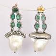 thumbnail image 2 of Natural Pearl Emerald,Diamond Gemstone 925 Sterling Silver Earrings, 2 of 5
