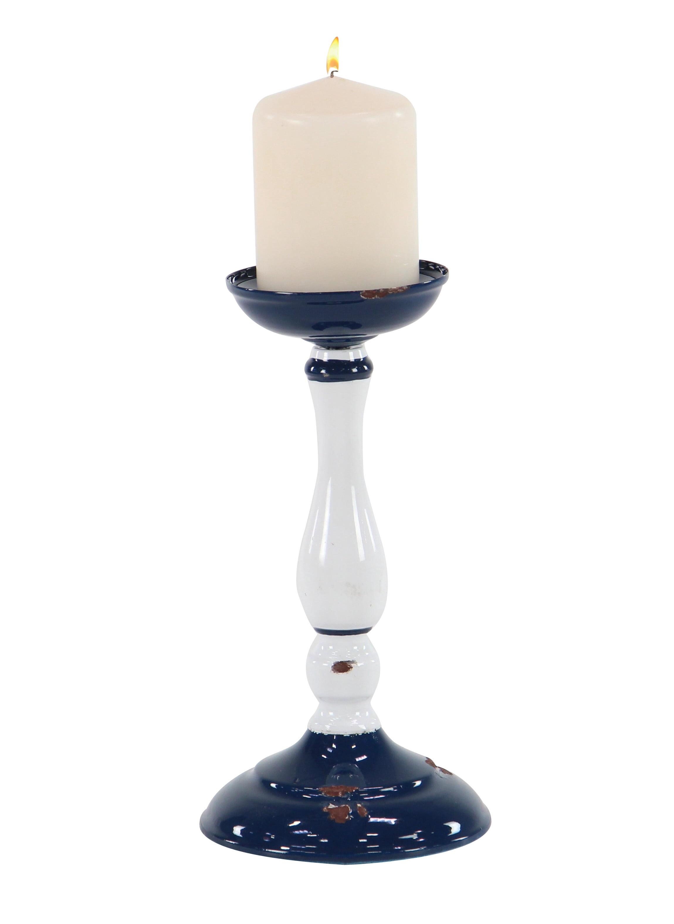 Decmode Rustic 8, 10, And 11 Inch White And Blue Metal Candle Holder - Set of 3