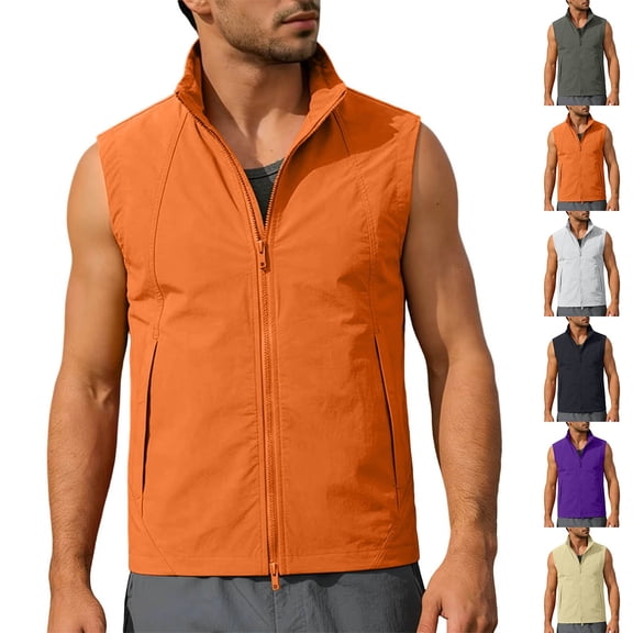 FRSASU Men's Outerwear Windproof Lightweight Softshell Vests Sports Sleeveless Jacket for Golf Hiking Fishing Running Yellow