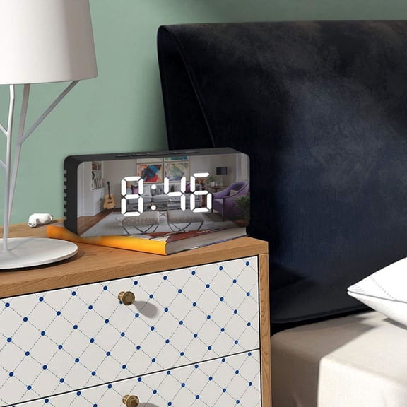 NICEXMAS Black Digital Rectangular Clock with Bright LED Time Display, Alarm, Snooze Function for Bedroom or Office