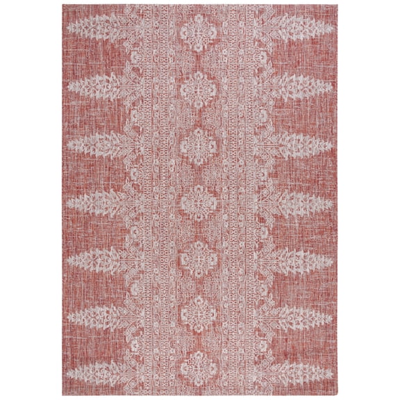 SAFAVIEH Courtyard Fowler Geometric Indoor/Outdoor Area Rug, Rust/Grey, 8' x 11'