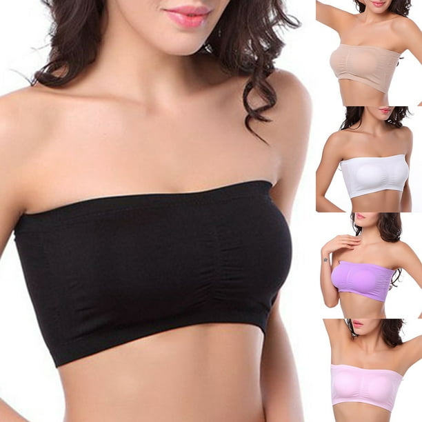 Essen Women Solid Color Padded Tube Top Bandeau Strapless Bra