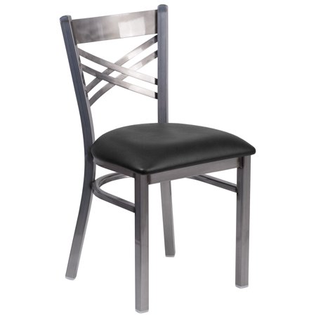 Flash Furniture HERCULES Series Clear Coated X Back Metal Restaurant Chair - Black Vinyl Seat