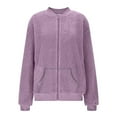 thumbnail image 2 of Edvintorg Fleece Jacket Women Long Sleeve Solid Color Winter Warm Casual Outerwear Trendy 2025 Women's Zip Up Coats Purple S, 2 of 6