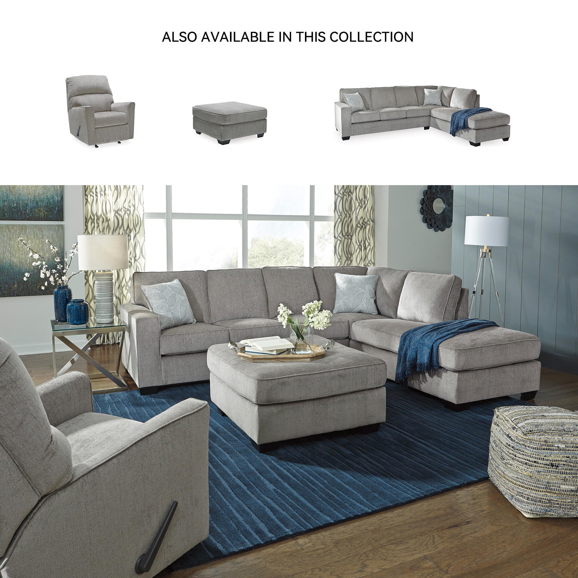 Signature Design by Ashley Contemporary Altari Oversized Accent Ottoman Chenille Alloy