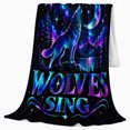thumbnail image 2 of Wolf Howling At Moon Cosmic Nebula, Peaceful Mountain Lake Scene, Warm Flannel Blanket for Cabin and Lodge with Detailed Artwork, Outdoor Lovers Christmas Gift, Festive Home Decor, 2 of 9