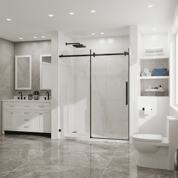 Kaisneo Matte Black 60 x 72, 1/4 inch (6mm) Thick Clear Tempered Glass Frameless Sliding Shower Door