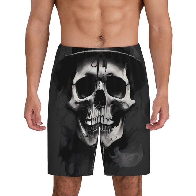 Fotbe Black White Hat Skull Pantalones Cortos de Pijama para Hombre, Ropa de Dormir, Pantalones de Pijama Cortos para Hombre-Medium
