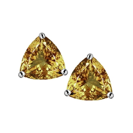 Star K Trillion 7mm Simulated Imperial Yellow Topaz Star K Trillion 7mm Simulated Imperial Yellow Topaz Earrings Studs In Sterling Silver