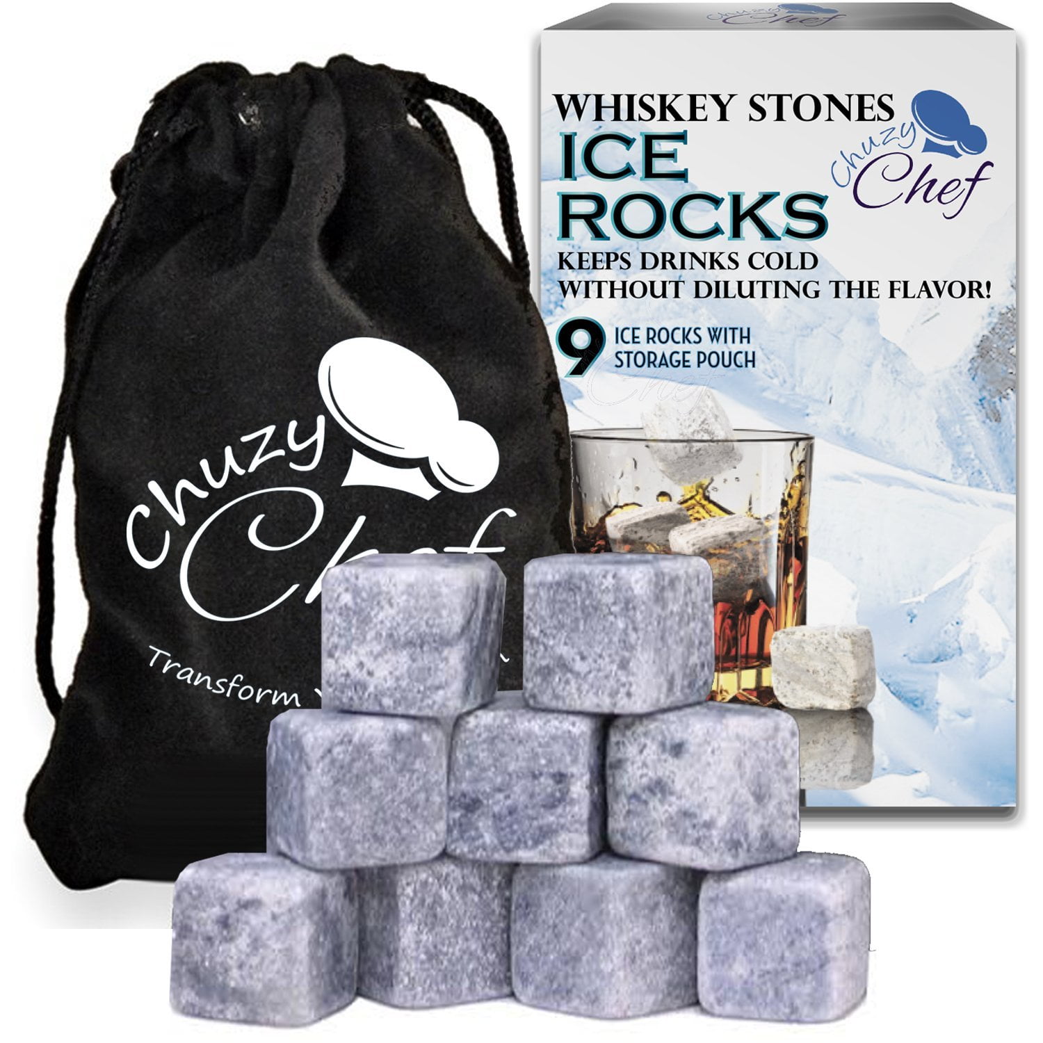 6 Gray Whisky Stones Chilling Cooling Cold Cool Wine Rocks Ice Cubes Pouch 