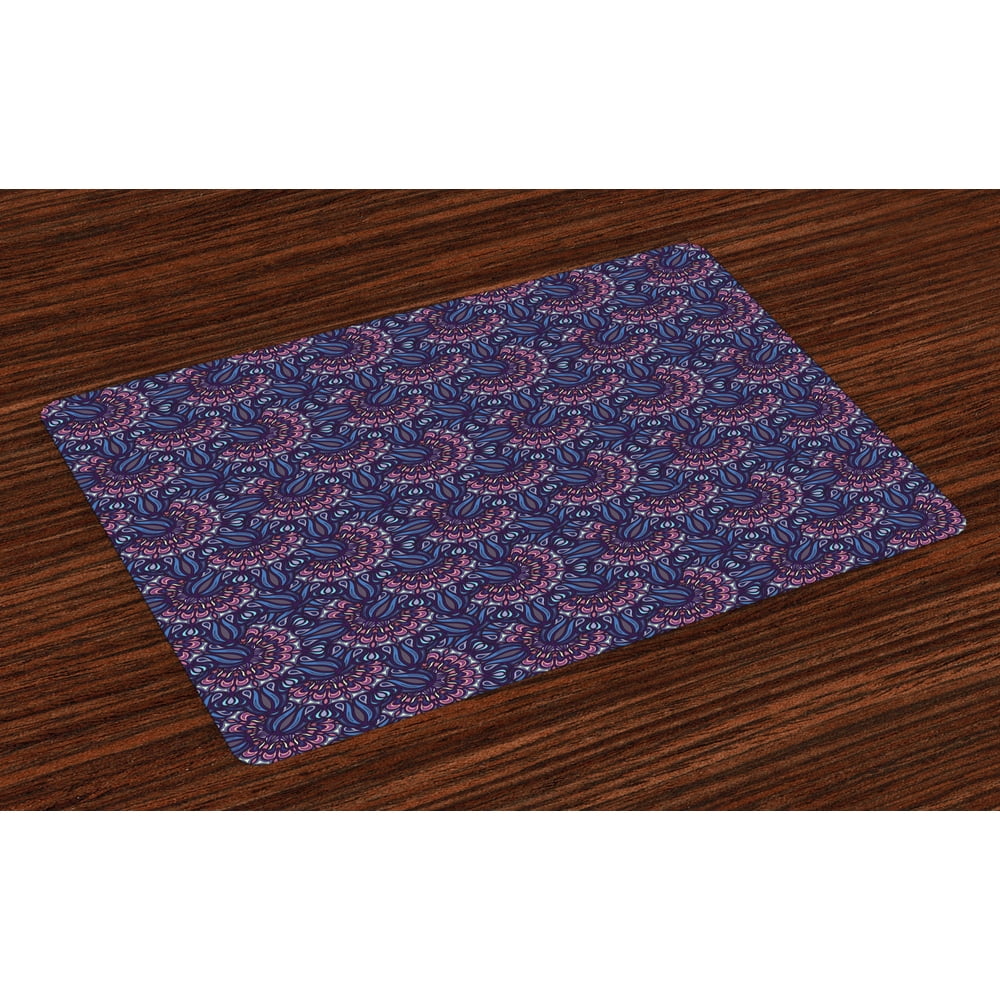 Arabic Placemats Set of 4 Old Fashioned Ethnic Composition with Nature Inspired Motifs from