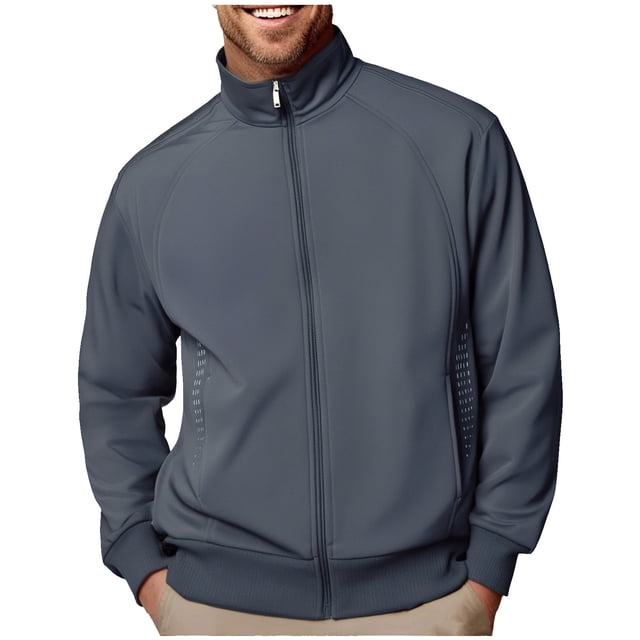 pstuiky manga larga para hombre, Sudadera tipo cárdigan con cremallera y cuello alto de manga larga de color liso para hombre Tops casuales para hombres l