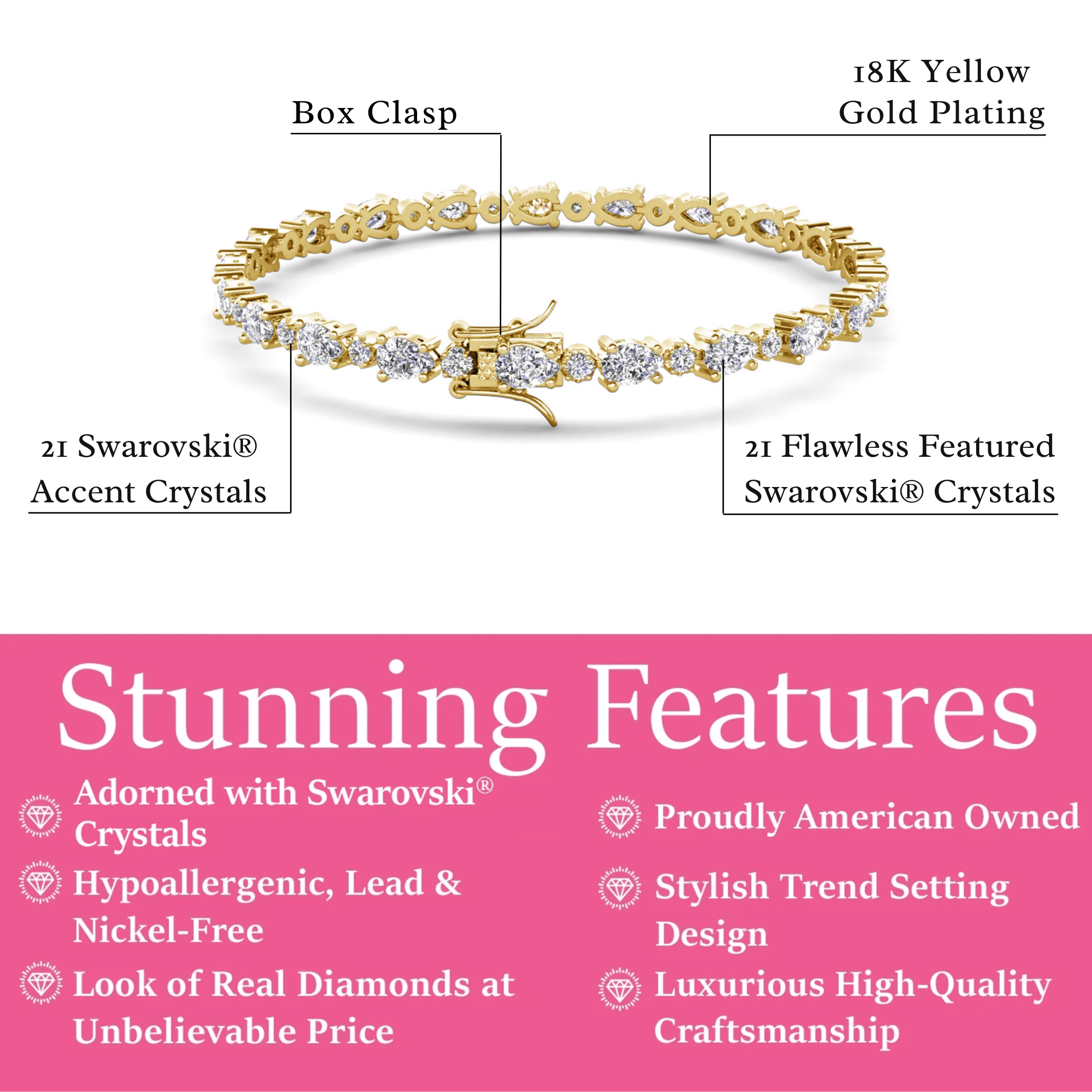 Cate & Chloe Katelynn 18k Yellow Gold Plated Tennis Bracelet with Simulated Diamond Crystals for Women