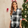 thumbnail image 5 of Uhndy Size S-5XL Women Long Sleeve Plaid Tunic Shirt V Neck Pullover Blouse Tops Ladies New Fall Winter Roll-up Shirt Baggy Color Block Checked T Shirt Tops gray 4XL, 5 of 5