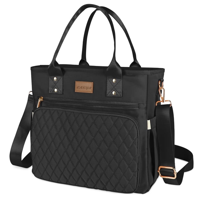 EASYA Bolsa de almuerzo grande con aislamiento para el trabajo, lonchera térmica de nailon para mujer, bolsa de mano a prueba de fugas con bolsillo de almacenamiento (negro)