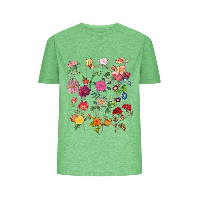 Blusas de Verano de las Mujeres Flor Impresa Cuello Redondo Manga Corta Superior, Verano Superior de las Mujeres