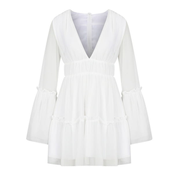 White long sleeve short flowy sale dress