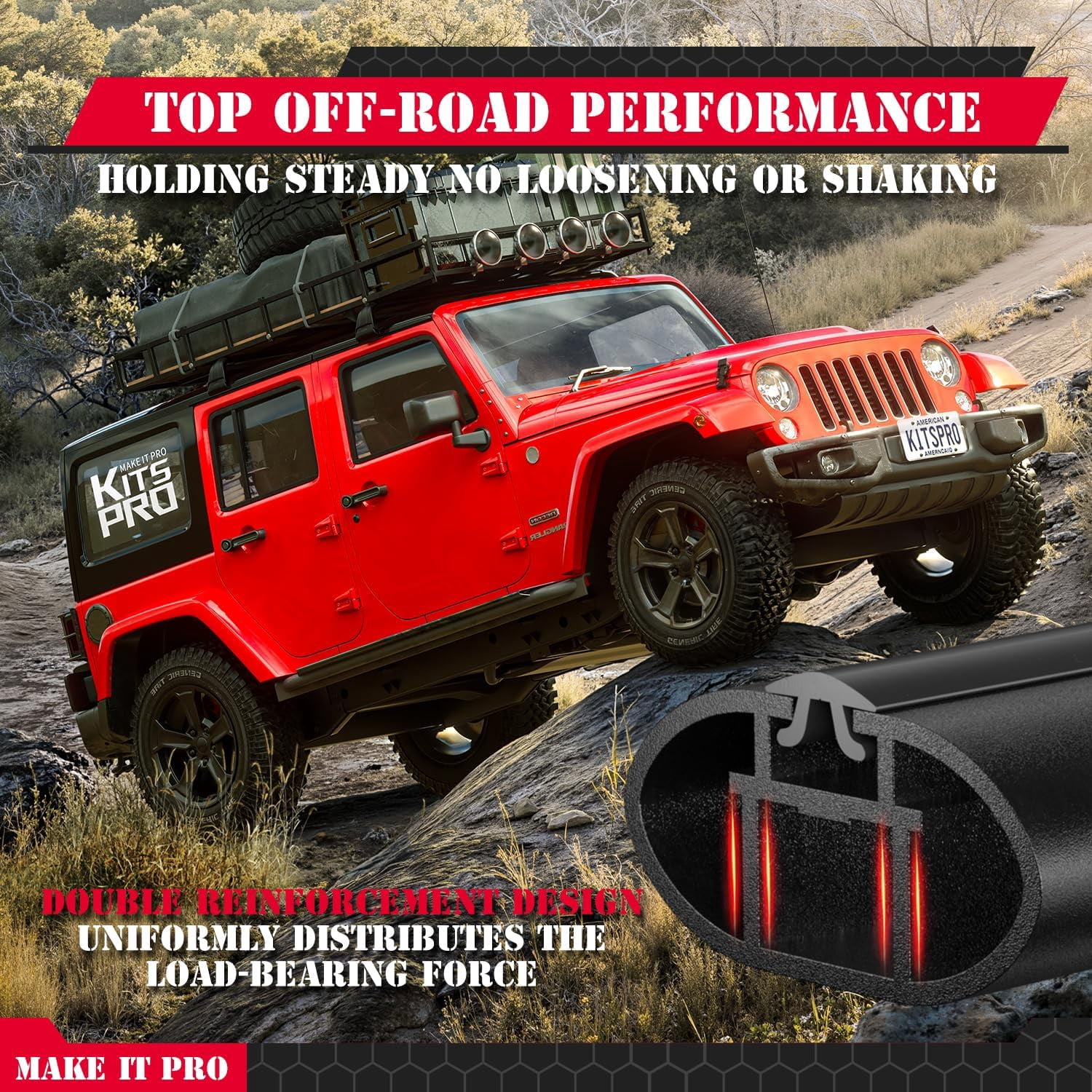 KitsPro 260lb Roof Rack Cross Bars for 2007-2026 Jeep Wrangler, 2020-2026 Jeep Gladiator, Matte Black Heavy Duty Aluminum Cargo Crossbar (ONLY FIT Hard Roof Top)