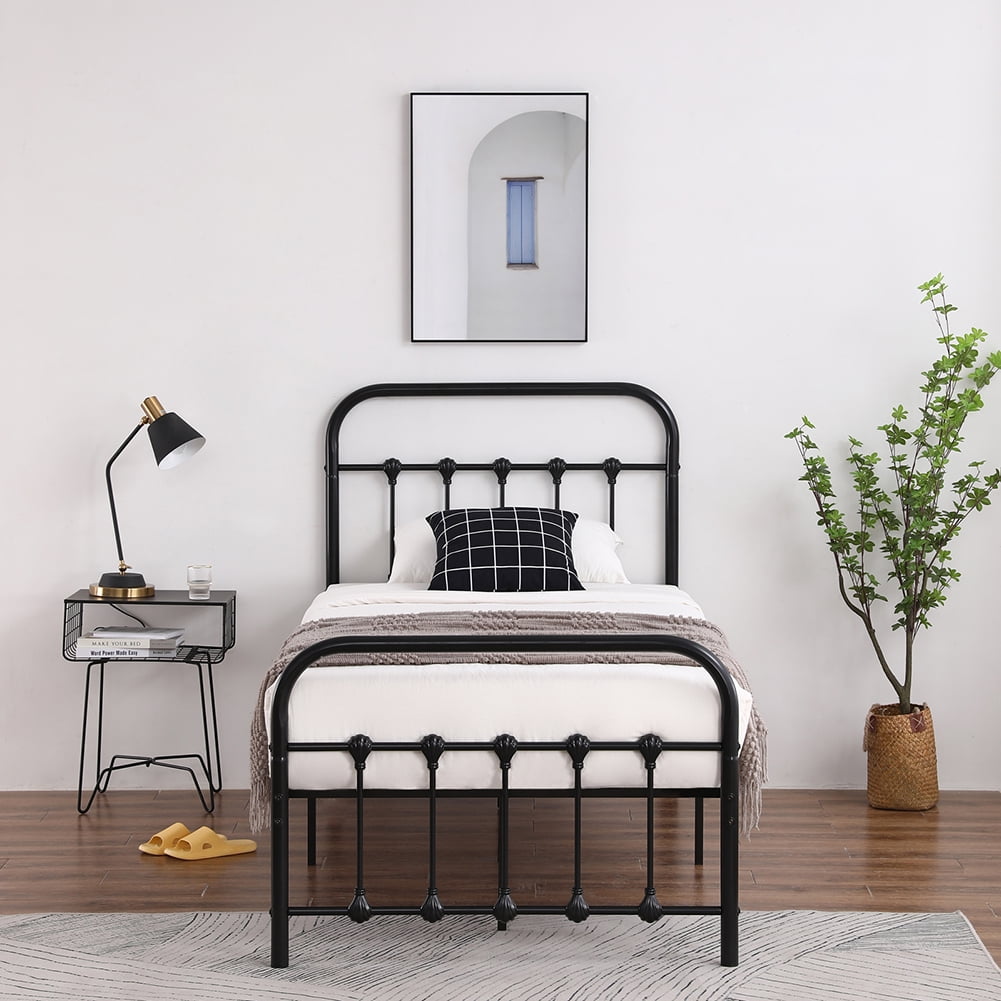 Lowestbest Single-Layer Curved Frame Bed Head and Foot Tube with Shell Decoration, Twin Iron Bed (Black) Lowestbest Single-Layer Curved Frame Bed Head and Foot Tube with Shell Decoration, Twin Iron Bed (Black)