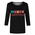 thumbnail image 4 of Pisexur Joyeux Noël T-Shirts pour Femmes Col Rond Manches 3/4 Mode Vacances Tee Tops Mode Ample Automne, 4 of 4