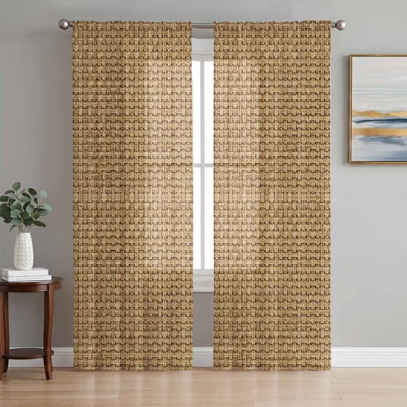Farmhouse Sheer Curtains 72 Inches Long, Country Chic Plaid Gingham Burlap Texture Light Filtering Window Curtains for Living Room, Rod Pocket Voile Sheer Curtain Drapes, 52"W x 72"L, 2 Panels
