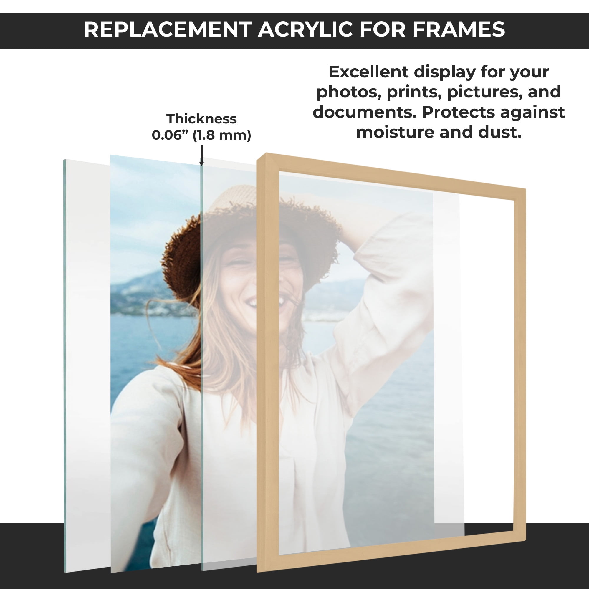 Frame-Grade Acrylic Replacement for 12x18 Picture Frame, Replacement Plexiglass for 12x18 Photo